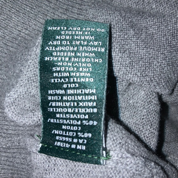 Lauren Ralph Lauren Gray Long Sleeve Sweater sz XL Faux Leather Buckle - Picture 5 of 6